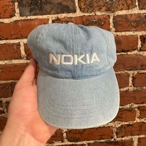 “Nokia” blue denim hat with white embroidery